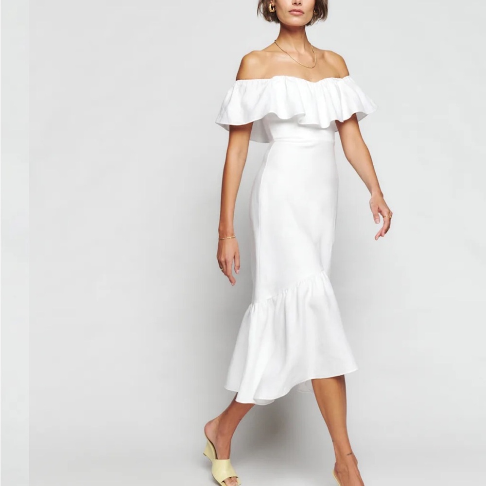 Reformation Baela White Off-Shoulder Midi Dress